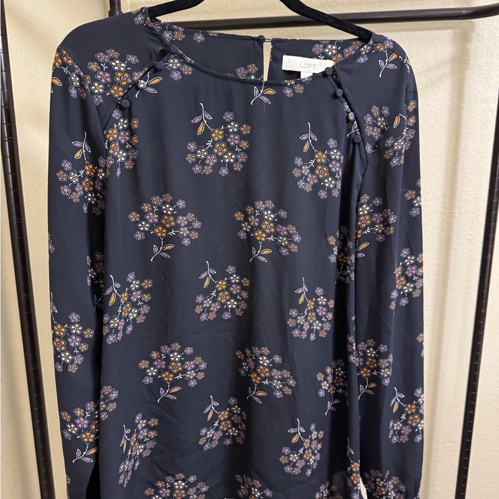 LOFT Dark Floral Button Blouse